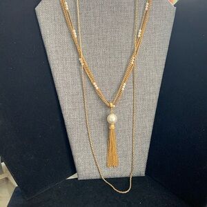 ♥️ Sale 3for$15! Two Gold Tone Necklaces - faux pearl & Adjustable Necklace